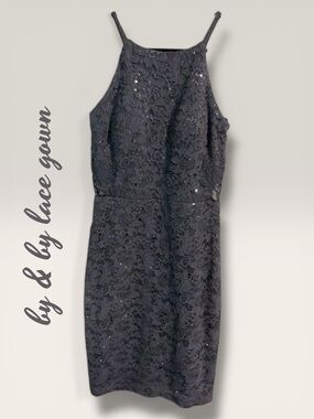 🥰NWT-By & By Glitter Lace  Gunmetal Cocktail Prom Halter Neckline, Sequenced